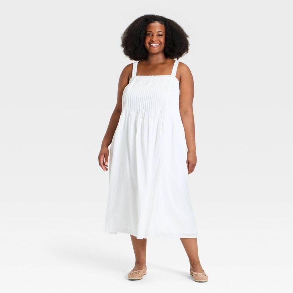 Women's Embroidered Trim Midi Dress - Ava & Viv White 4X